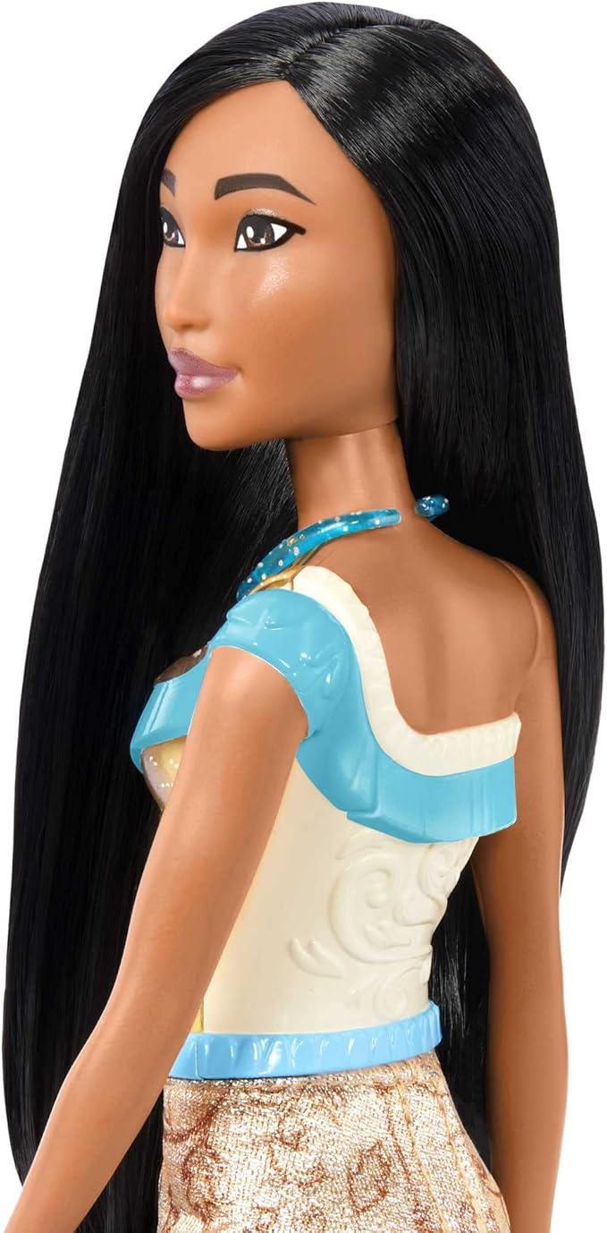 Mattel Disney Princess Toys, Pochontas Fashion Doll, Sparkling Look with Black Hair, Brown Eyes & Necklace Accessory, Inspired by the Movie