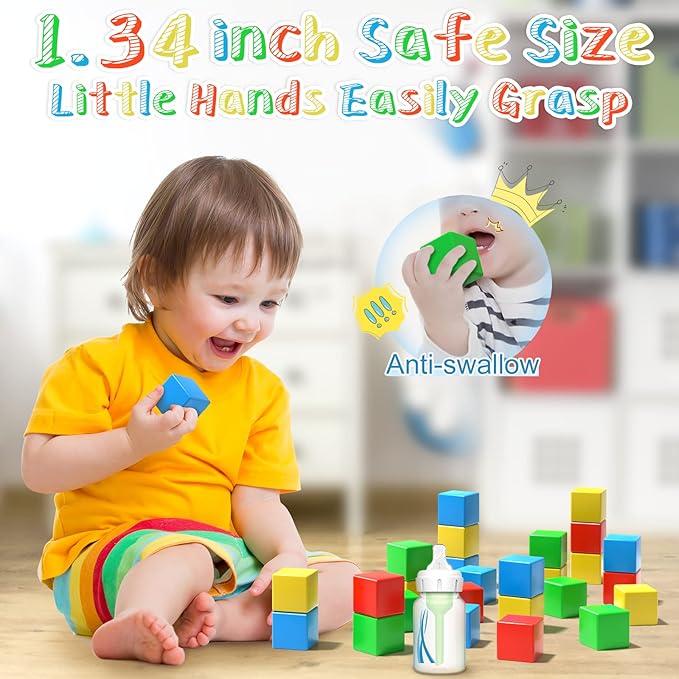 Magnetic Blocks, 1.34 inch Large Magnetic Building Blocks, 3D Magnetic Cubes for Toddlers, Preschool Educational Construction Kit, Sensory Montessori Toys Kids Blocks for Boys Girls Toddlers