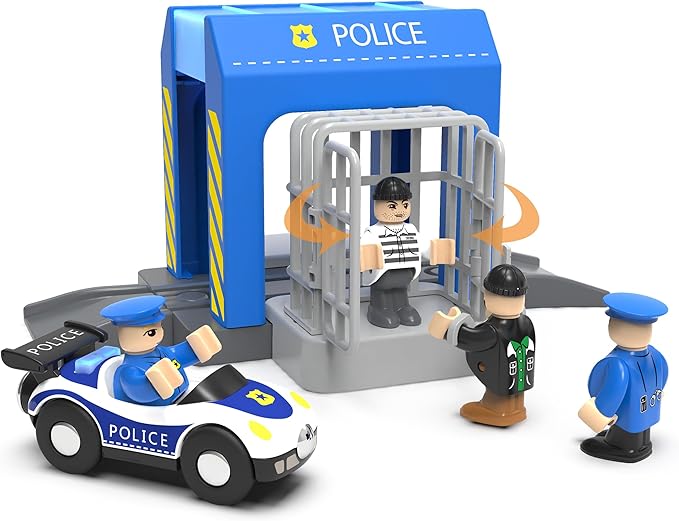 Wooden Train Set for Toddlers, 52Pcs Train Toy with Railway Track for Kids, Wooden Train Tracks Include Expansion Pack Compatible with Thomas, Brio, Chuggington