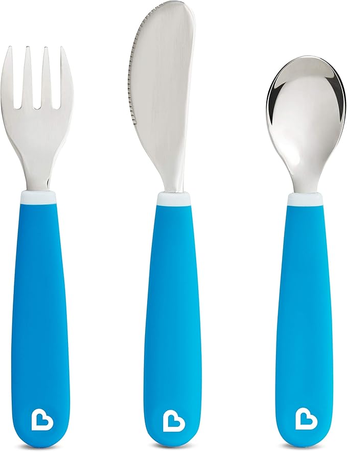 Munchkin® Color Me Hungry 7pc Toddler Feeding Supplies Set, Includes Plates, Bowl, Open Cup and Utensils in a Gift Box, Blue