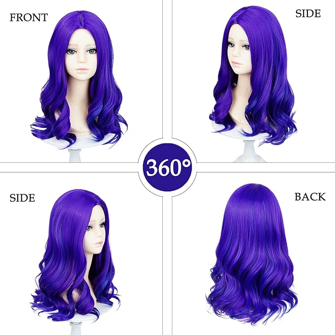 Probeauty Purple Wavy Wig for Girls Kids, Long Curly Costume Wig for Child Halloween Cosplay Birthday Party