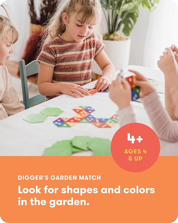 SimplyFun Diggers Garden Match - Matching Game for Kids - Develop Spatial Thinking Capability with Colors & Shapes - 1 to 6 Players, Ages 4 & Up