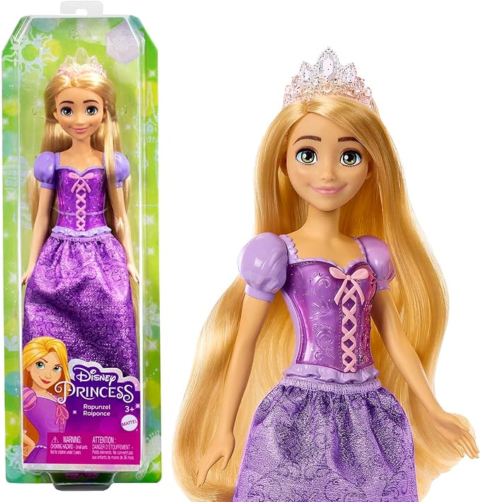 Mattel Disney Princess Toys, Rapunzel Fashion Doll, Sparkling Look with Blonde Hair, Blue Eyes & Tiara Accessory, Inspired by the Movie Tangled