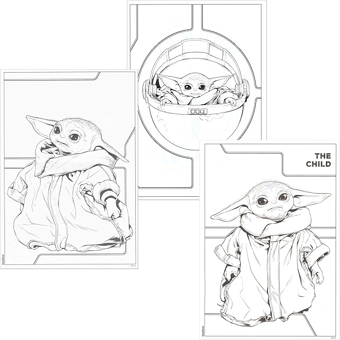 Disney Studios Star Wars Mandalorian Coloring Book Set - Bundle Includes Baby Yoda Stickers and Specialty Door Hanger(Star Wars Classic)