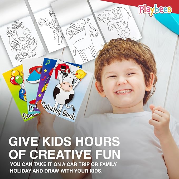 Playbees Mini Coloring Book - 12 Assorted Activity Sheets - 6 Pages Each - Educational Tool, School Supplies - Portable Party Favors, Sensory Tools, Enhance Focus, Creativity - Kids Ages 3+