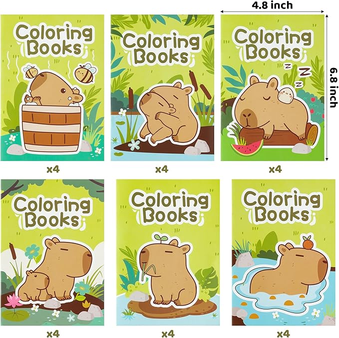 BZaber Capybara Coloring Books - 24Pcs Cute Capybara Cartoon Pattern Activity Coloring Books for Kids Bulk Animals DIY Art Booklet Drawing for Party Favor Supplies Birthday Gift Goodie Bag Filler