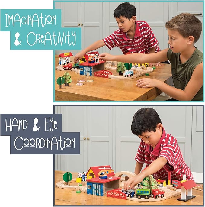 Wooden Train Set - 69 Pieces Wooden Train Tracks & Trains for Kids, Toddler Boys and Girls 3,4,5 Years Old and Up– Premium Wood Construction Toys -Fits Thomas, Brio, IKEA, Melissa and Doug