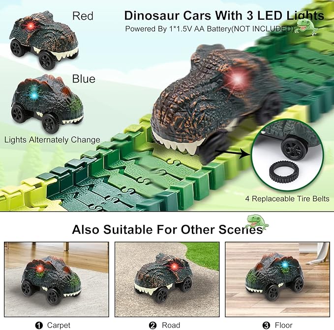 Kids Toys Train Dinosaur Toys: Dinosaur Train Toys Race Track Set 160PCS Boy Toys Dinosaur World Road Race Toddler Dinosaur Toys Cars Christmas Birthday Gifts for 2 3 4 5 6 7 8 Year Old Boys Girls