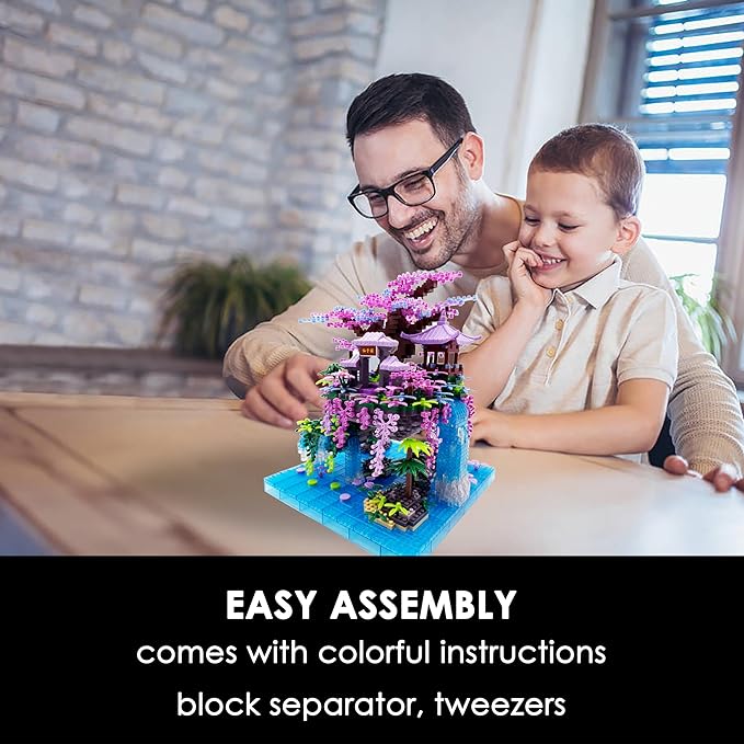 Micro Building Blocks Sets，Chinese Moon Palace Architecture and Cherry Blossom Bonsai Tree Building Toys for Adults，Japanese Sakura House Model，Creative Mini Bricks Gift for Kids 14+，2588 PCS