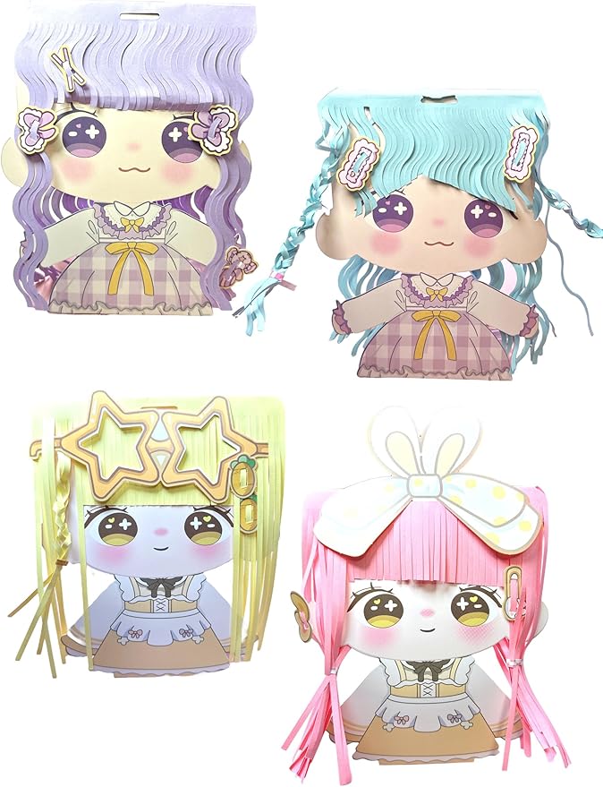 Muloo Goods Paper Craft DIY Hair Stylist for Kids, Fun Paper Cut Set, 4 Wigs (10)