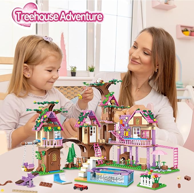Tree House Building Set Compatible with Lego Friends, 1050 PCS Forest House Building Kit Birthday Gift for Kids Girls Age 6-12 Years（7682）