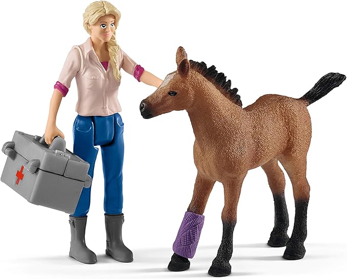 Schleich Farm World 9pc. Vet Visit Playset with Piglet, Mare, and Foal Horse Figurines - Detailed and Durable Farm Animal Toy Set, Fun and Educational Play for Boys and Girls, Gift for Kids Ages 3+