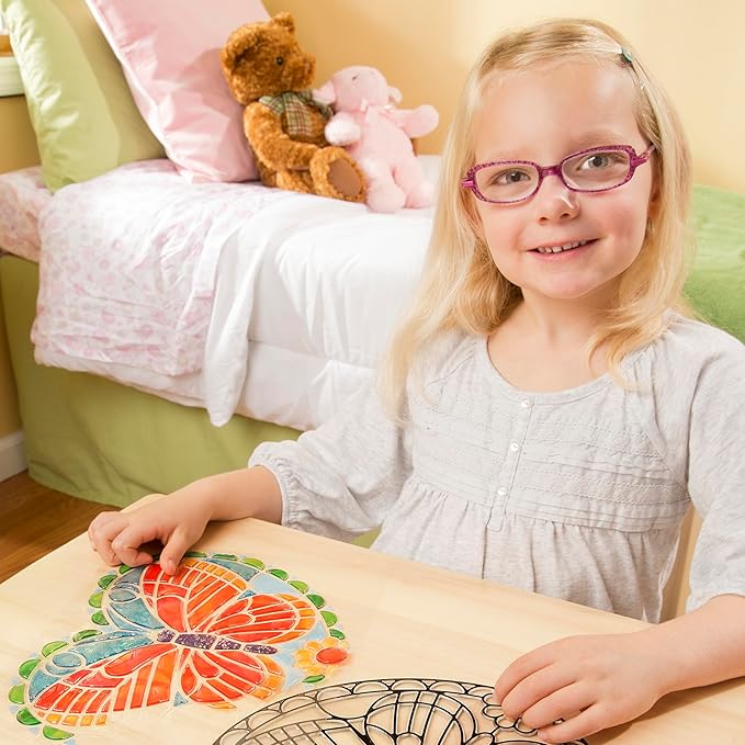 Melissa & Doug Stained Glass Made Easy Activity Kit: Butterfly - 140+ Stickers - Kids Sticker Stained Glass Craft Kit; Sun Catchers For Kids Ages 5+
