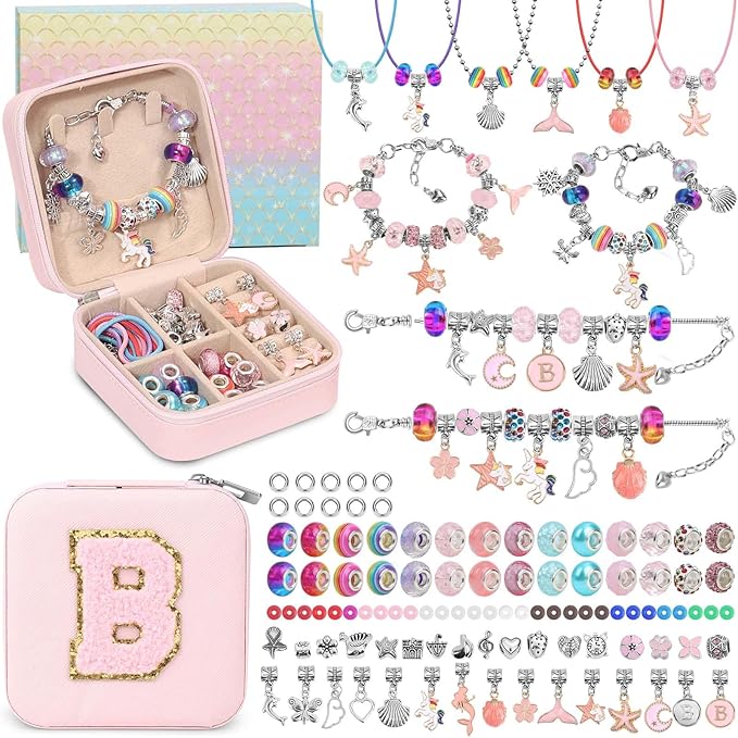 LifeisLuck Charm Jewelry Making Kit, Bracelet Making Kit for Girls, DIY Necklace Kit with Initial Jewelry Box, Unicorns Crafts Girls Toys Age 6-8 8-12 Birthday Valentines Day Gifts for Kids