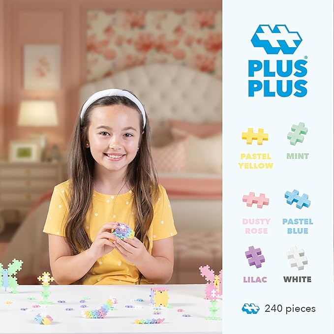 PLUS PLUS 240 Piece Interlocking Building Blocks for Kids, Open Ended Connecting Toys, STEM Bin Classroom Mini Manipulatives - Spring Mix Play Tube
