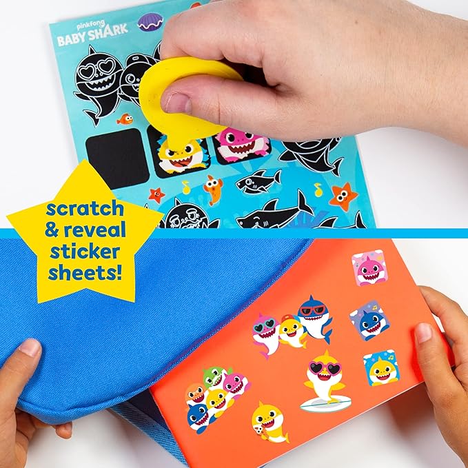 Horizon Group USA Baby Shark Ultimate Scratch ‘N Color Set, 56 Scratch Art Activities, Including Stickers, 3D Shapes & More, Scratch Art for Kids