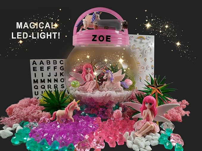 DIY Fairy & Unicorn Nightlight Gifts for Girls Age 3 4 5 6 7 8 9 10 Years Old, Terrarium Arts & Crafts for Kids, Birthday Fairy Gift & Unicorn Art Kit