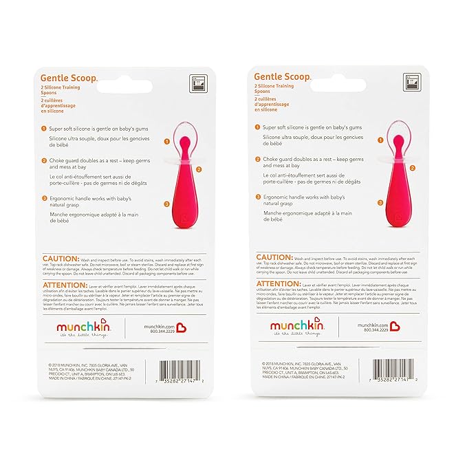 Munchkin® Silicone Scoop™ Trainer Spoons with Choke Guard for Baby Led Weaning, 4 Count, Blue/Green