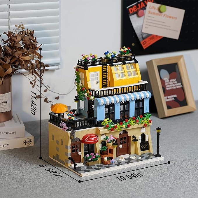 ENJBRICK Flowers City Hotel House Building Kit for Adutls, Creator Building Toy Set with Apartmant and Shops for Girls and Adults 1464 pcs