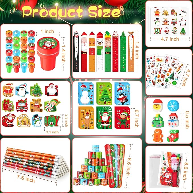 BenLouis Christmas School Stationery Set Party Favors Xmas Classroom Gift Prizes Bulk for Students Kids Holiday Stockings Pinata Filler Christmas School Goodie Bag Stuffers Decor（24set Christmas ）