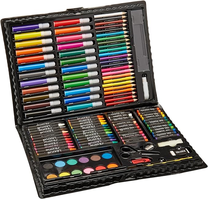 Darice 120-Piece Deluxe Art Set – Art Supplies for Drawing, Painting and More in a Plastic Case - Makes a Great Gift for Children and Adults
