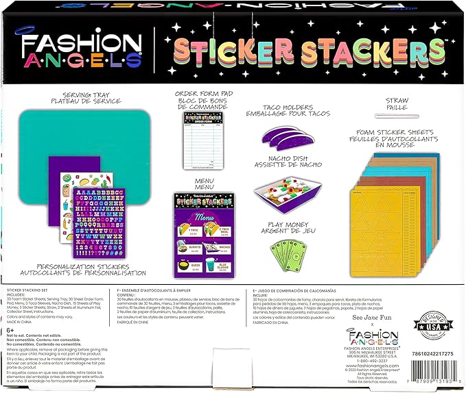 Fashion Angels Tacos and Burritos Sticker Stackers, Foam Sticker Stacking Set with 3D Modeling, Includes Play & Pretend Food Stackable Stickers, Craft Activity Kit for Kids