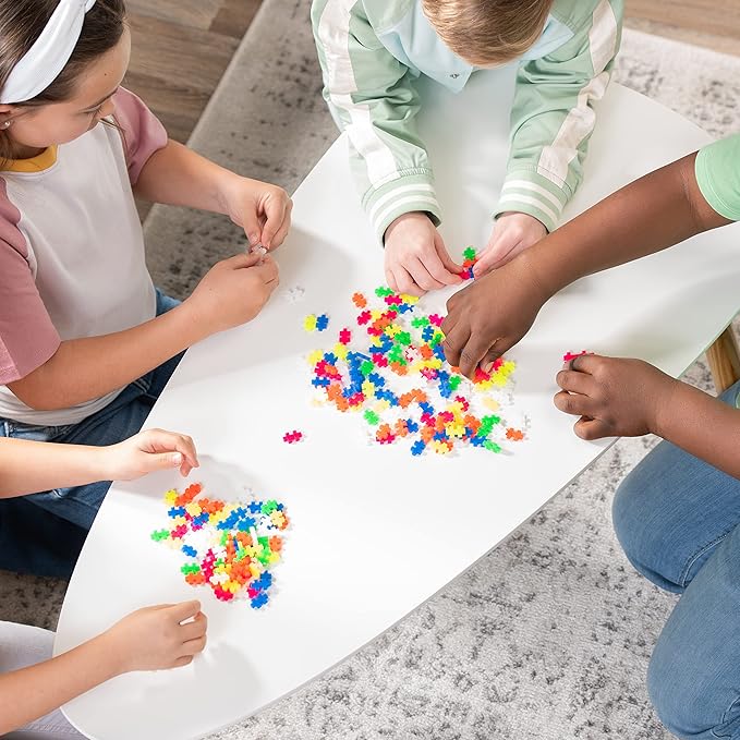 PLUS PLUS 240 Piece Interlocking Building Blocks for Kids, Open Ended Connecting Toys, STEM Bin Mini Manipulatives - Neon Mix Play Tube & Baseplate