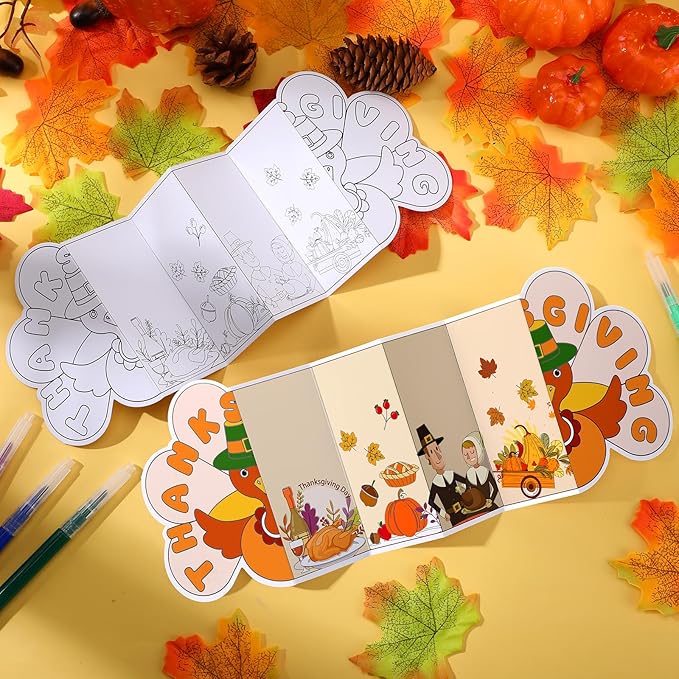 Motipuns 30 Pcs Thanksgiving Gift for Kids Turkey Coloring Crafts Color Your Own Turkey Greeting Cards Fall Pumpkin Paper DIY Craft Kits Thanksgiving Decor for School Games Activities Party Supplies
