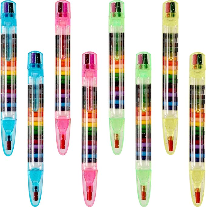 BBTO 20 Pieces Stackable Crayons for Kids Buildable Rainbow Glitter Crayon 20 in 1 Stacking Point Crayons for Drawing Learning and Art Class Supplies, 4 Shell Colors