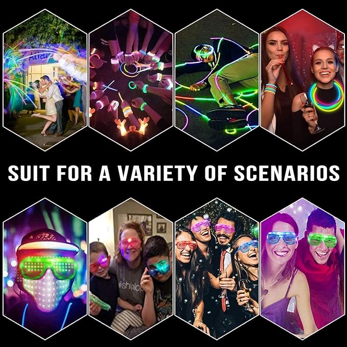 125 Pack Glow in the Dark Party Supplies with 100 Glow Sticks Bracelets and 25 Shutter Shades Flashing Glasses, LED Light Up Toys Neon Party Favors for Kid/Adult Birthday Wedding Carnival Concerts