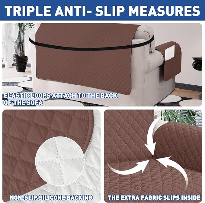XINEAGE Quilted Chair Sofa Cover Waterproof Chair Covers for Armchair, Super Soft Washable Slipcover with Pockets & Non-Slip Elastic Straps, Thick Furniture Protector (Chair, Coffee)