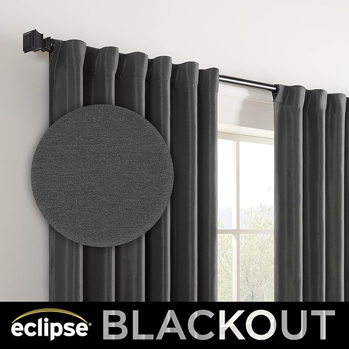 Eclipse Fresno Modern Blackout Thermal Rod Pocket Window Curtain for Bedroom (1 Panel), 52 in x 63 in, Dark Blue