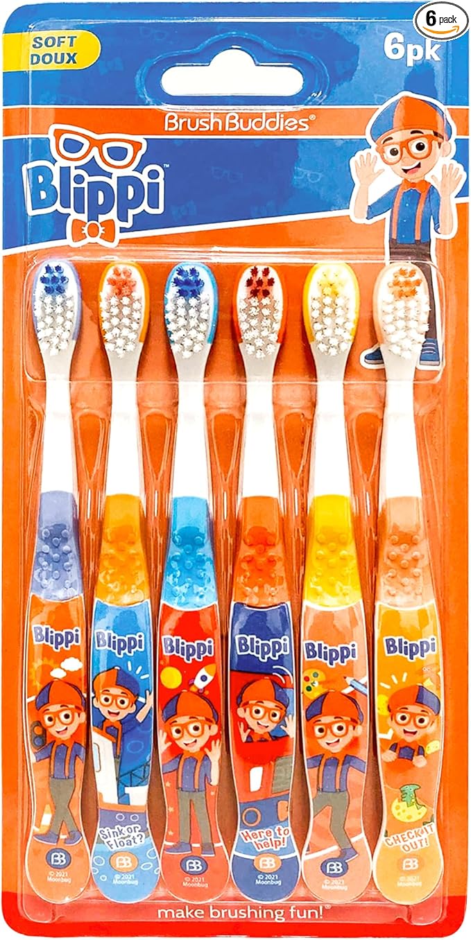 Brush Buddies Blippi Kids Toothbrushes, Manual Toothbrushes for Kids, Toothbrush for Toddlers 2-4 Years, Blippi Childrens Toothbrush, Soft Toothbrushes, 6PK