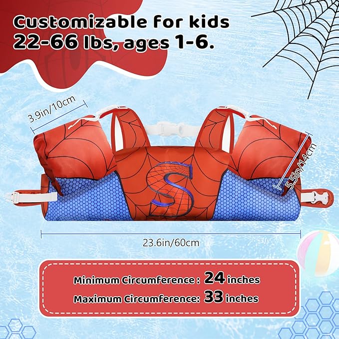 Vvinca Separable Toddler Swim Vest Fit 22-66 Lbs（1-6 Years）|2025 Newest 3 in 1 Pool Float & Arm Bands Boys and Girls, Adjustable Sturdy Safety for Infant 1 2 3 4 5 6 Year
