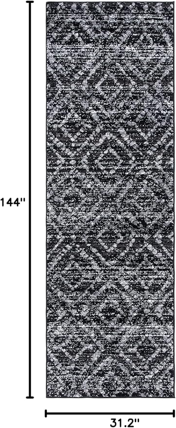 SAFAVIEH Adirondack Collection Runner Rug - 2'6" x 12', Black & Ivory, Modern Diamond Distressed Design, Non-Shedding & Easy Care, Ideal for High Traffic Areas in Living Room, Bedroom (ADR131A)