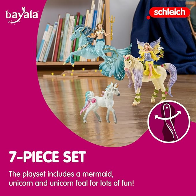 Schleich bayala 5-Piece Starter Set - Fairy Feya, Mermaid Eyela, with Unicorn, Pegasus, and Seahorse Playset - Magical and Colorful Toy Set, Enchanting Gift for Boys and Girls, Kids Age 5+