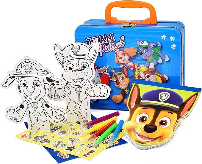 Paw Patrol Coloring and Activity Tin Box, Includes Markers, Stickers, Mess Free Crafts Color Kit in Tin Box, for Toddlers, Boys and Kids