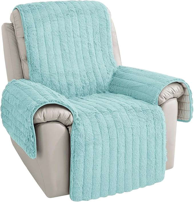 RBSC Home Plush Recliner Slipcover 30 Inches Baby Blue Chair Covers Artificial Wool Lazy Boy Cover Quilted Cover for Recliner Chairs and Furniture Soft Warm