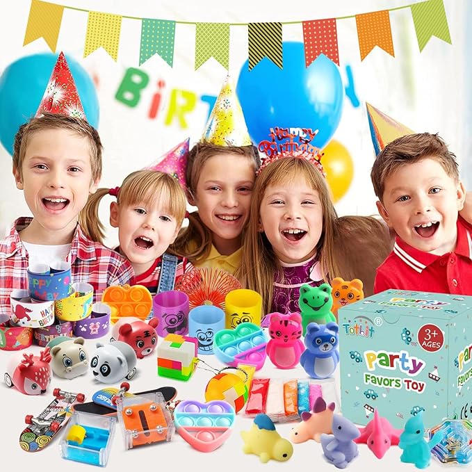 56 Pcs Party Favors Toys for Kids 4-8 8-12 3-5, Treasure Chest Box Toys Classroom Carnival Prizes Small Bulk Pop Fidget Toys Pack Pinata Stuffers Birthday Gifts Goodie Goody Candy Bags Fillers
