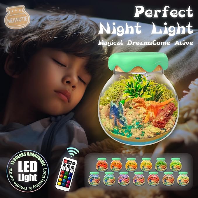 Dinosaur Gift for Boys Dinosaur Terrarium Kit for Kids Birthday Gift for Boy Ages 4 5 6 7 8-12 Year Old Light-Up Kit Crafts DIY Arts Toys Dinosaur Toys for Girls Birthday Ideas Present for Kids