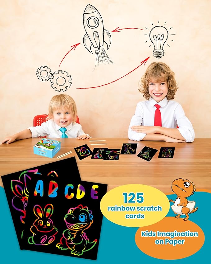 Smasiagon Rainbow Arts & Crafts for Kids - 125 Mini Scratch Paper Notes - Art Supplies Kids Toys Party Favor - Halloween Christmas Birthday Gift for Girls Boys