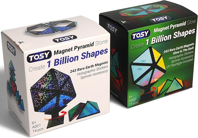 TOSY Magnet Pyramid - 1 Cube Transforms into 1 Billion Shapes (Heart, Rose, Chocolate box), 243 Rare Earth Magnets, Glowing, Puzzle Toy, Easter Valentine Gift for him for her, mixed set 1 Stone 1 Glow