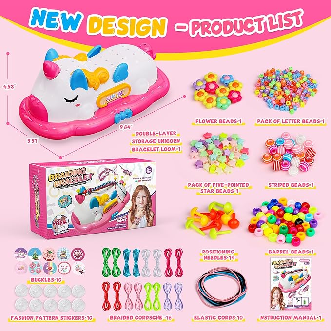Flooyes Unicorn Friendship Bracelet Making Kit Girls Toys, Ages 4 5 6 7 8 Year Old Girls Birthday Gifts Ideas,Double Storage DIY Jewelry String Maker Supplies,Arts and Crafts for Kids Ages 4-6 6-8 5-7