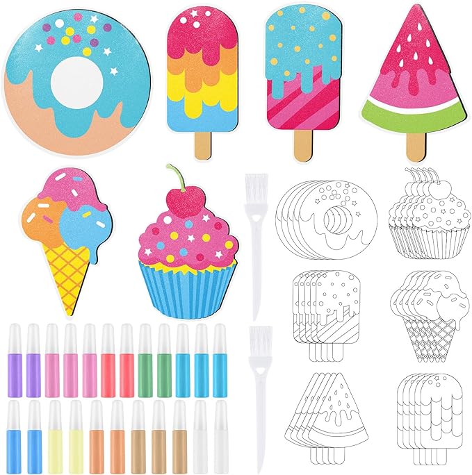 30 Sets Sand Art Kit Crafts for Kids 30 Sand Art Pictures with 23 Colored Sands DIY Sweet Treat Craft Sand Paintings with Brushes for Children DIY Arts Educational Learning Activity
