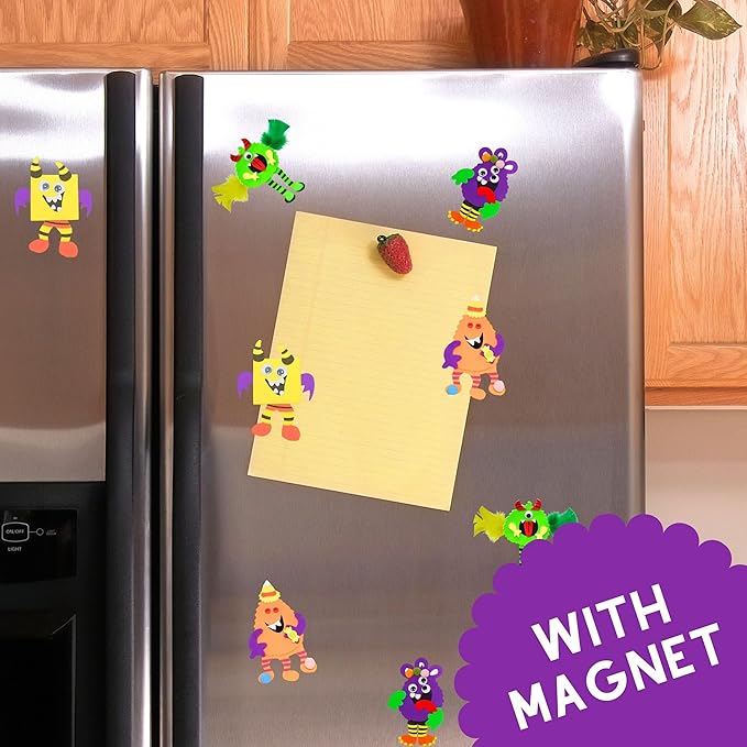 4E's Novelty Halloween Crafts for Kids (12 Pack) Silly Monsters Foam Magnet Fall Crafts for Kids Bulk, Halloween Party Activities for Kids Ages 3-5, 4-8