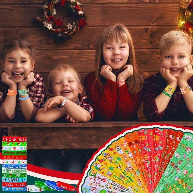 Garma 48Pcs Christmas Slap Bracelets and Silicone Bracelets for Kids, Xmas Bulk Slap Wristbands Rubber Bracelets Set for Christmas Birthday Party Favors Supplies New Year Stocking Stuffers Gifts