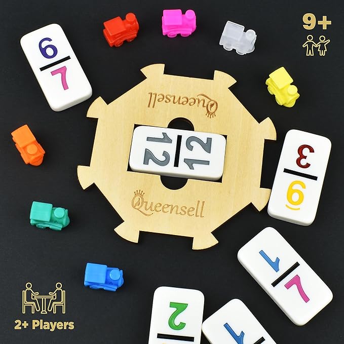 Queensell Mexican Train Dominoes Set with Numbers, Double 12 Dominoes Set for Adults, Mexican Dominoes Train for Adults and Family - Dominos Set 91 Tiles with Aluminum Case (Double 12 Numbers)