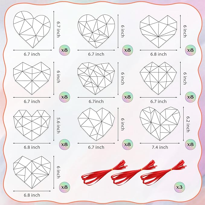 BeYumi 83Pcs Color Your Own Valentine's Day Heart Kit for Kids DIY Coloring Craft Kit Coloring Valentine Heart Ornament Geometric Love Card School Classroom Valentine Party Activity Art Craft Project