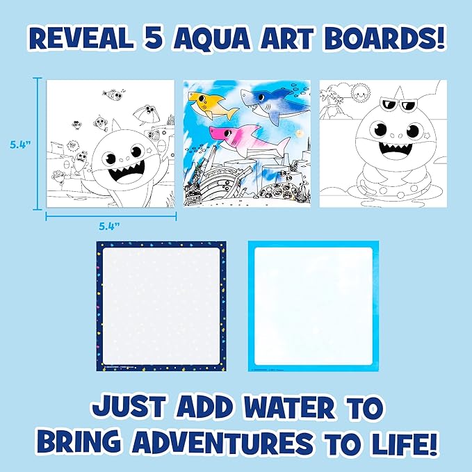 Horizon Group USA Baby Shark Aqua Art – Baby Shark Water Coloring Pads – Includes Magic Refillable Water Brush for Mess Free Water Art Painting for Toddlers – Great Baby Shark Art Set for 3 Year Old