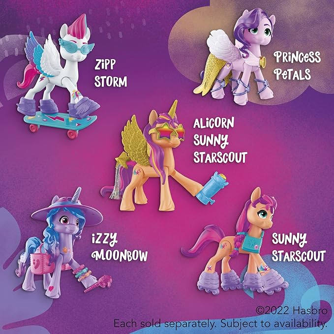 My Little Pony: A New Generation Movie Crystal Adventure Alicorn Sunny Starscout - 3-Inch Alicorn-Style Toy, Surprise Accessories, Bracelet